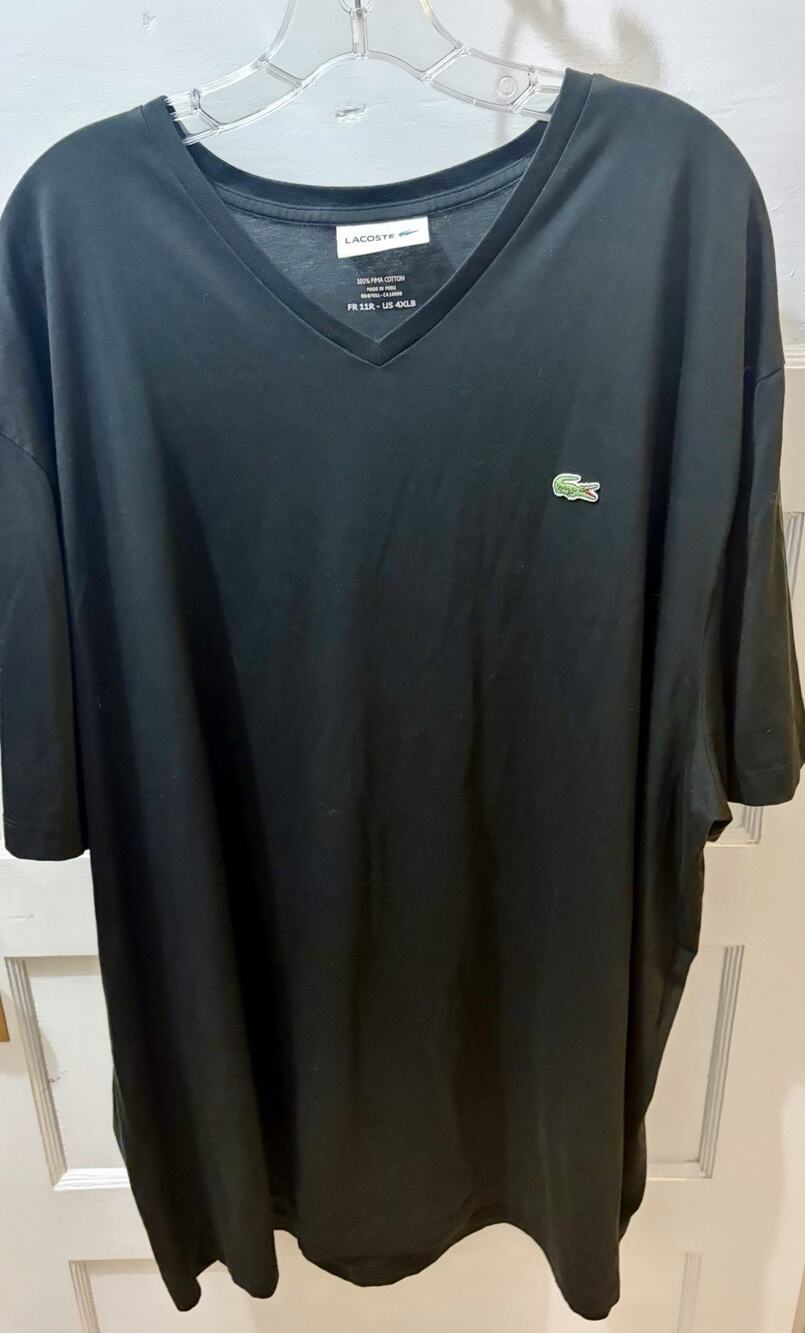 Lacoste pima cotton t shirt size 4XLB black v neck